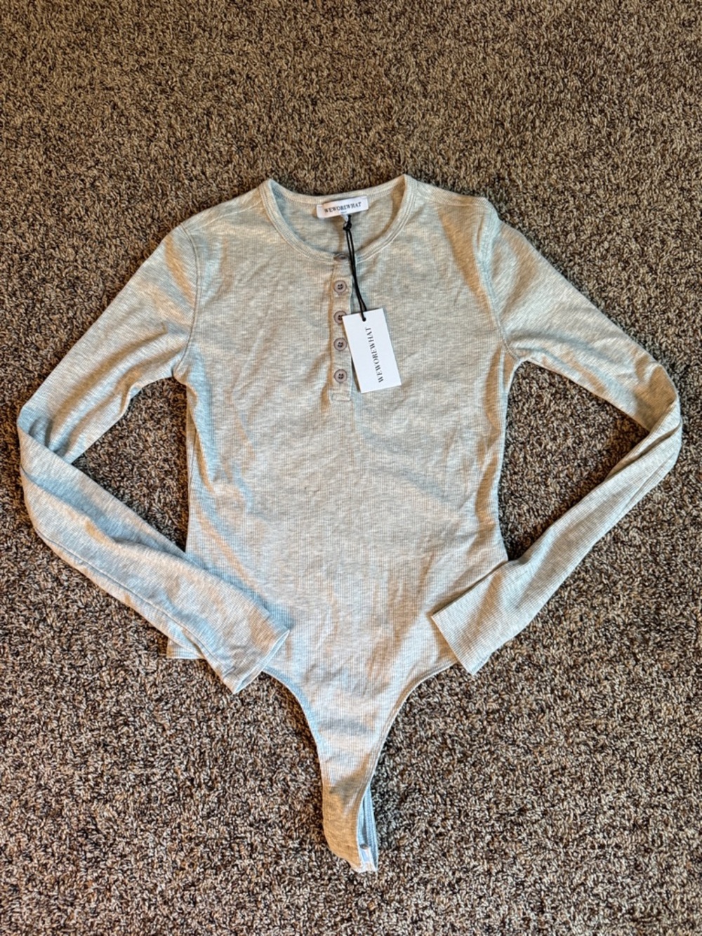We Wore What Light Gray Ribbed Henley Bodysuit